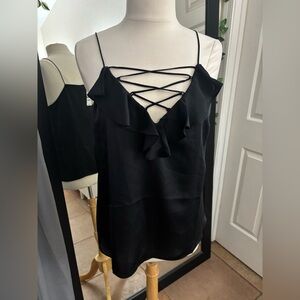 Bar III Black Crisscross Ruffle Camisole